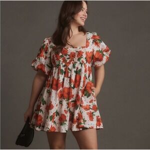 Anthropologie Maeve Floral Print Babydoll Mini Dress Sz M Puff Sleeve‎ Feminine